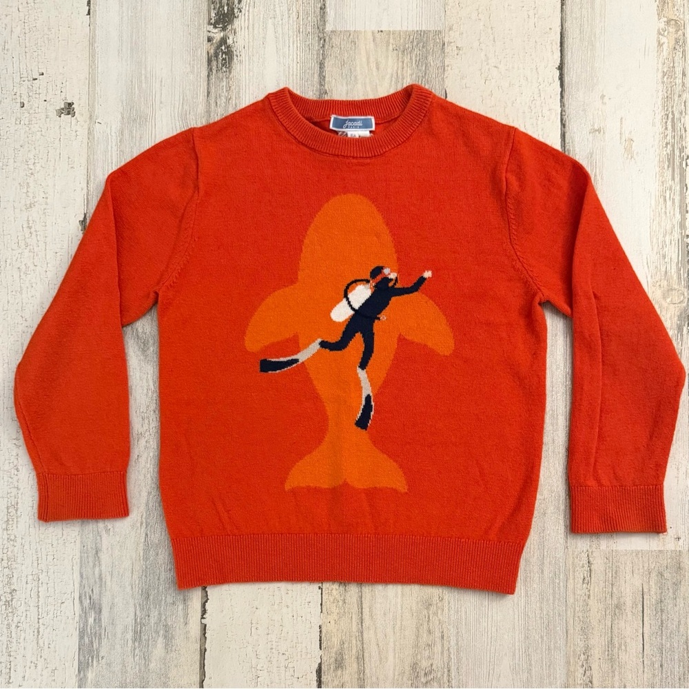 Jacadi Kid’s Orange and Navy Crewneck Sweater with Diver and Fish Motif